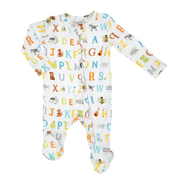 Angel Dear Baby Bamboo Animals Alphabet ABC Print Zippered Footie One Piece 0-3M - Picture 1 of 7